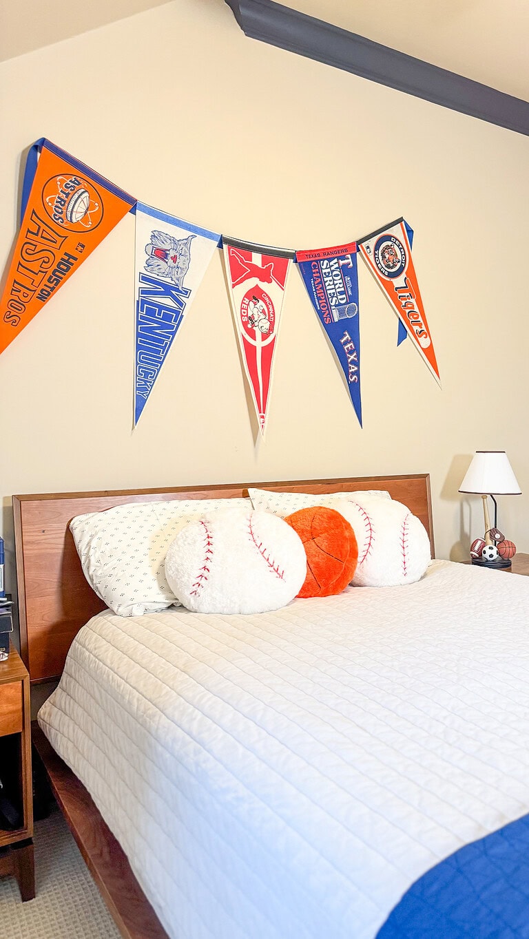 Sports Pennant Banner decor for a boy's room.